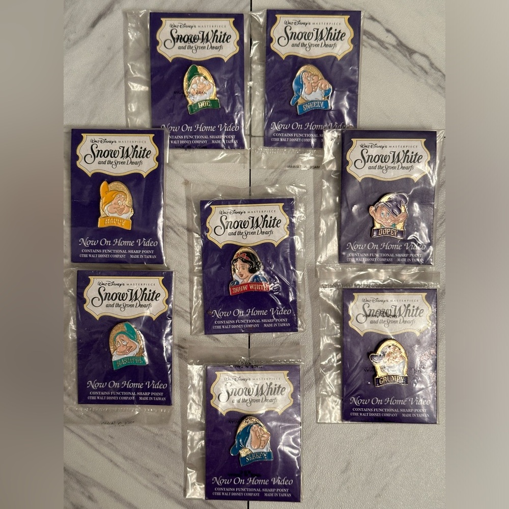 Vintage Collector’s Edition set of Snow White and the Seven Dwarfs enamel pins